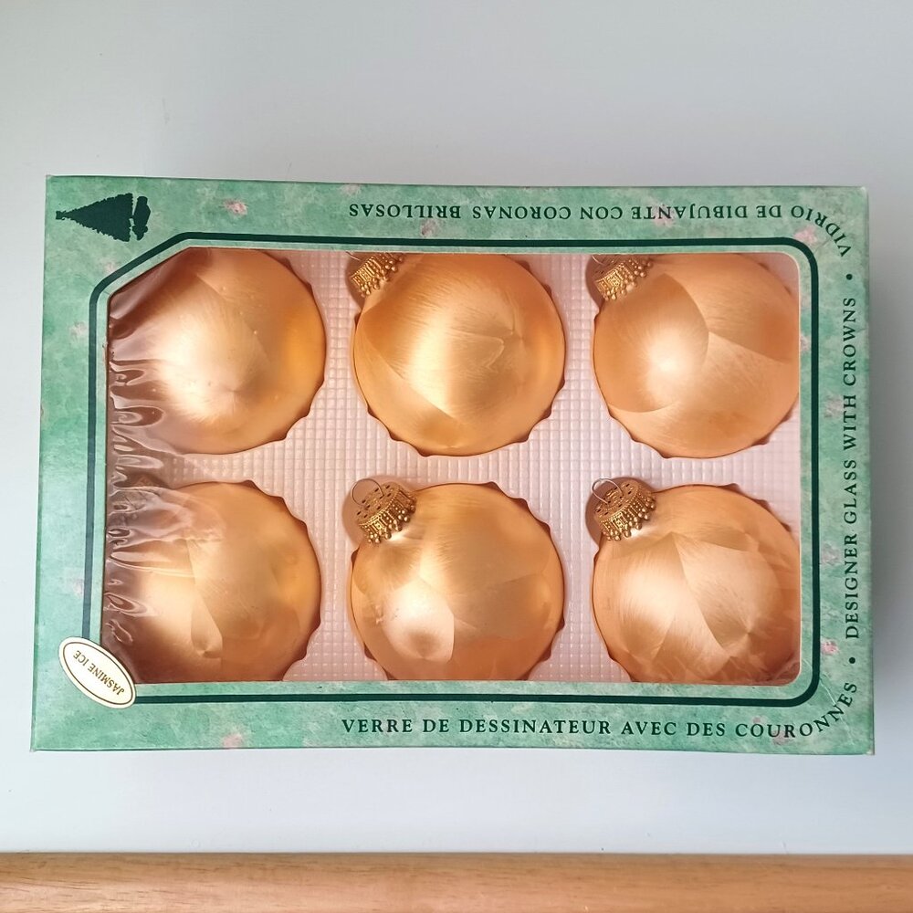Box of 6 Glass Ball Ornaments Christmas by Krebs Jasmine Ice Yellow